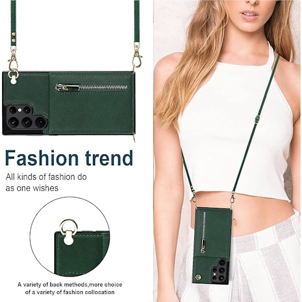 Læderpung til Samsung Galaxy S22 Ultra 5G Crossbody Taske med Rem Snøre Kreditkort Holder 6.8'' Støtteben Flip Cover