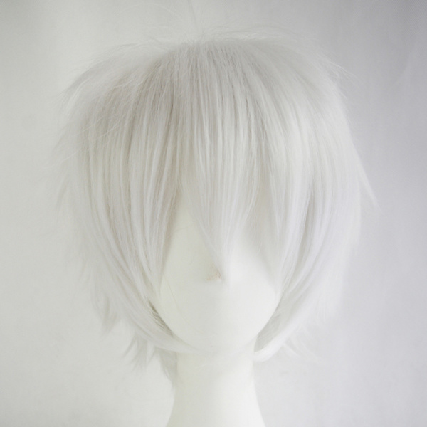 Vit kort peruk, Bob Anime Cosplay flerskiktat rakt hår kostymfest Anime Pixie Fancy Dress för kvinnor män pojkar flickor