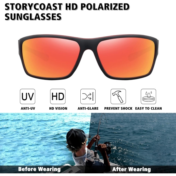 Polarisoidut urheiluaurinkolasit miehille ja naisille, rikkoutumaton kehys, pyöräilyyn, kalastukseen ja ajamiseen pack Black & red Mirror