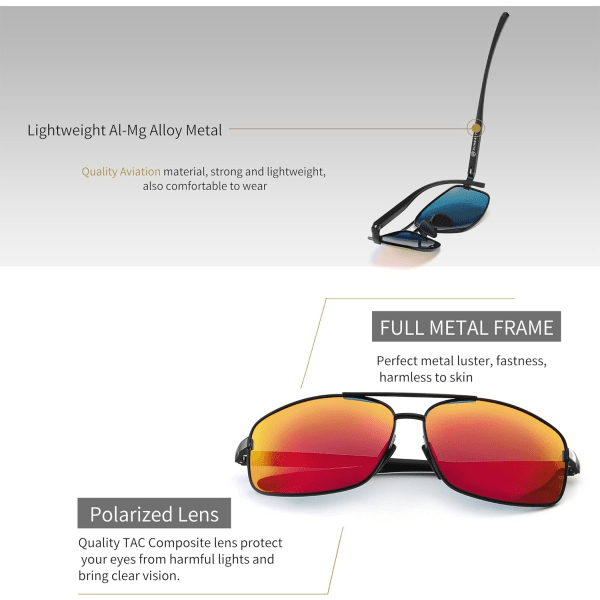 Ultralätt rektangulära polariserade solglasögon UV400-skydd Black Frame Red