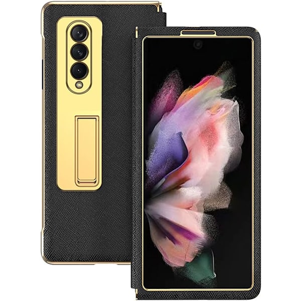 Samsung Galaxy Z Fold 3 -kotelolle ylellinen nahkainen hybridipinnoitettu PC-kotelo jalustalla, iskunkestävä suojakotelo Samsung G:lle