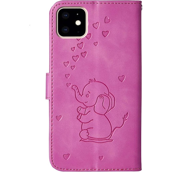 iPhone 11 Mobilskal, Härligt Elefant Älskar Hjärta Tecknat Mönster med Kortplats, Vikbart Ställ, Magnetiskt Flipfodral, Kompatibelt för i