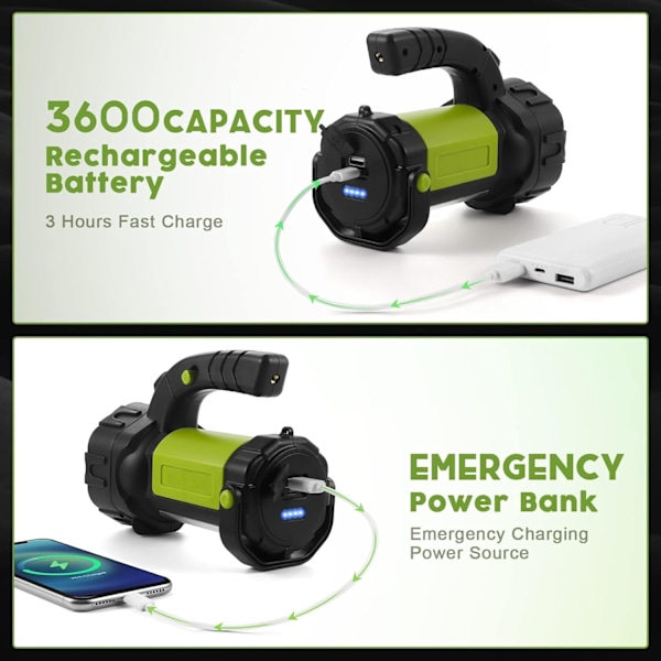 AlpsWolf Uppladdningsbar Campinglykta - 800LM LED, 3600mAh Batteri 2 - i - 1 Spotlight & Lykta för Nödsituationer Vandring & Strömavbrott green