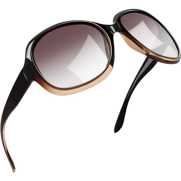 Polariserede solbriller til kvinder - Trendy overdimensionerede store solbriller til kørsel - Dame solbriller med UV-beskyttelse - Store solbriller gradient Brown