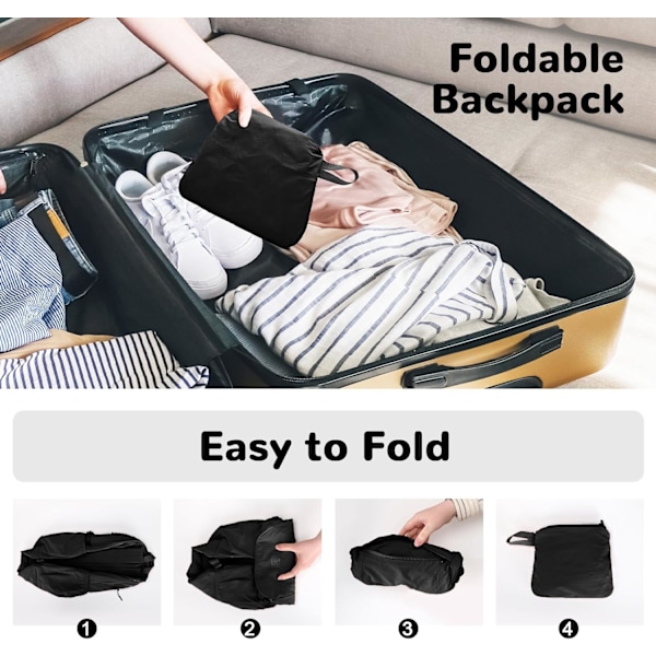 Foldbar, pakkebar vandrerygsæk - Våd - Tør adskillelseslomme, Multi - Formål Gym & Udendørs Daypack til mænd og kvinder Ideel til Adv Black 29*16*45