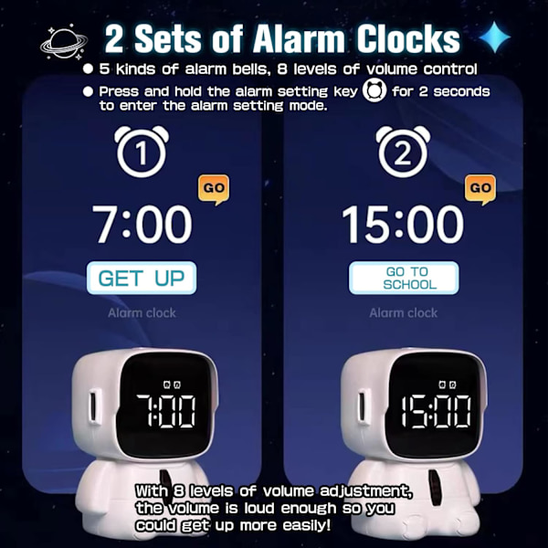 Barn Digital Väggklocka, LED Elektronisk Digital Klocka Snooze-läge Hög Volym 8 Nivåer av Volymjustering 12/24H 5 Typer av Ringsignaler Nedräkningstimer