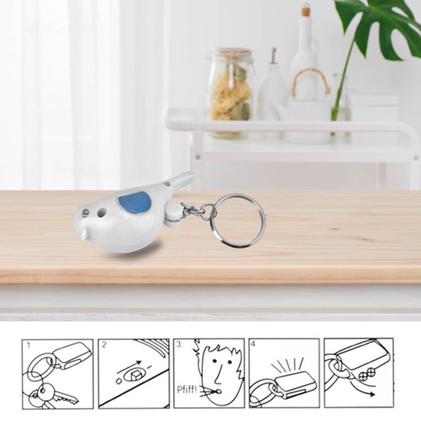 Bird LED Whistle Key Finder Intelligent stemmekontroll nøkkelring med batteri white