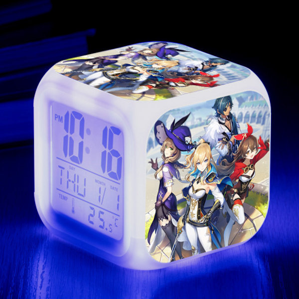 Japansk Anime Original God Square Färgglad Väckarklocka Ny Kreativ Stor Skärm Digital Elektronisk Klocka（8）