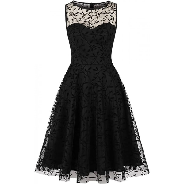 Blommigt mesh för kvinnor Sweetheart Black Cocktail Vintage Dress - S