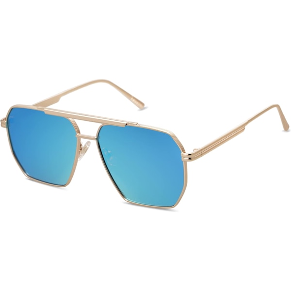 Retro Ylisuuret Neliömäiset Polarisoivat Aurinkolasit Naisille Ja Miehille Vintage Sävyt UV400 Klassiset Suuret Metalliset Aurinkolasit blue Gold