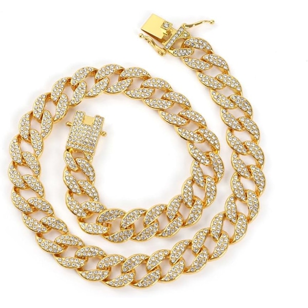 Guldkedja hundhalsband med bling, glitter strass glittrande diamant metall halsband kubansk länk katt halsband för små medelstora stora husdjur hundar valp, 8 i Gold 8 inch