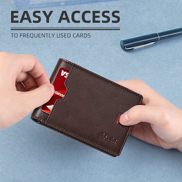 Herrplånbok - Slim - Läder - RFID-blockerande plånbok för män Minimalistisk Bifold Kreditkortshållare med presentask Chocolate