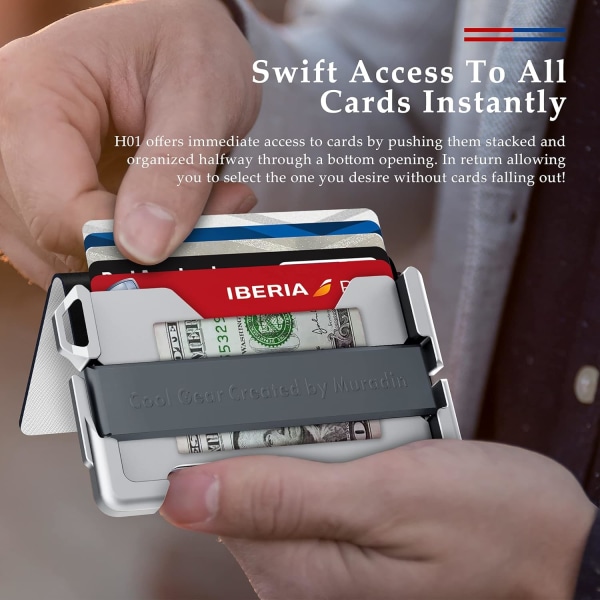 Taktisk minimalistisk plånbok för män, smal RFID-blockerande metallkortfodral, främre ficka Menu2019s läder Dapper Bifold-plånbok med pennsklämma Saffiano White