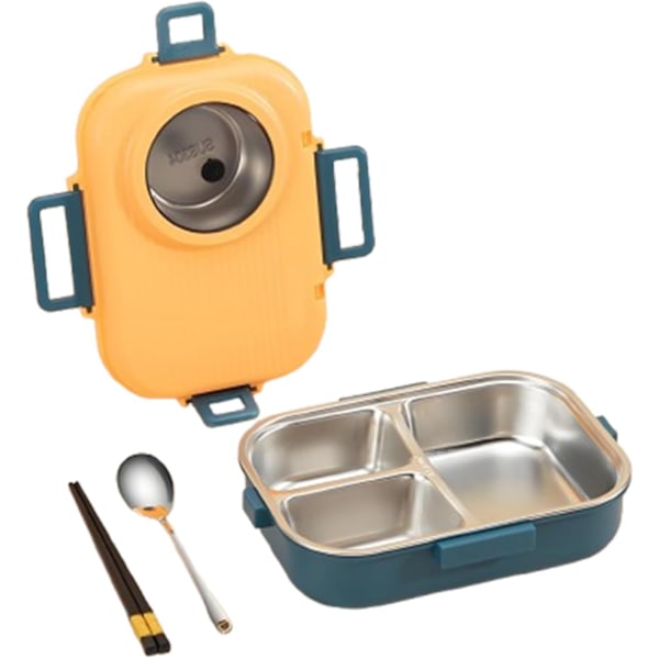 304 Rustfrit Stål Bento Madkassesæt - Lækagesikkert, Bærbart Madbeholder til Voksne med Spisepinde, Ske & Suppeskål - Ideel Gave yellow