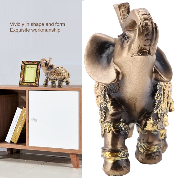 Lucky Feng Shui Golden Elephant Statue Skulptur Rike Figur Gave Hjem Innredning S
