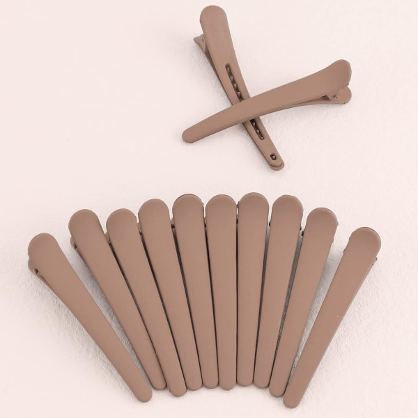 12 stk hårklemmer for stylingseksjoner, 3,1 tommer matte alligator hårklemmer hårspenner ingen brett ande nebb hårklemme Khaki