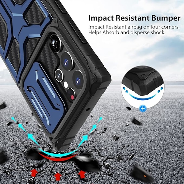 Samsung Galaxy S22 Ultra Cover med Kameradæksel, Militærklasse Cover med Skyde-kameralinsebeskyttelse til Mænd og Kvinder, Stødsikker
