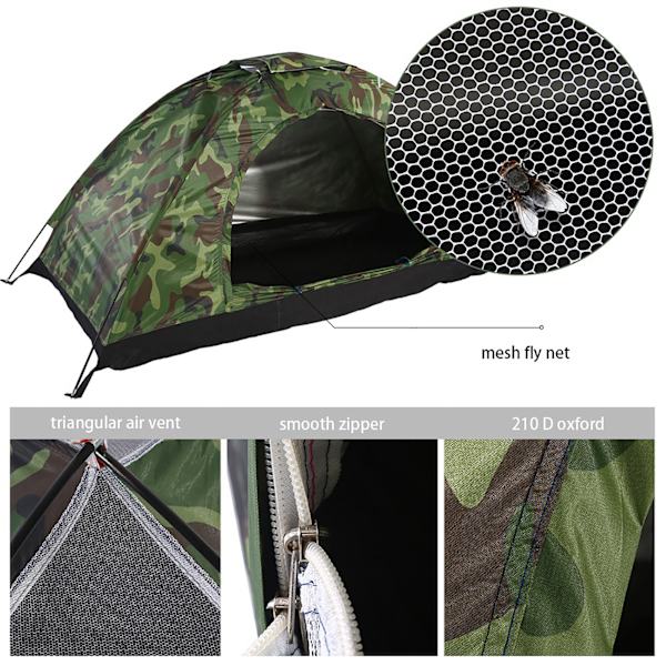 Utomhus Camouflage UV-skydd Vattentät Enpersons Tält för Camping Vandring