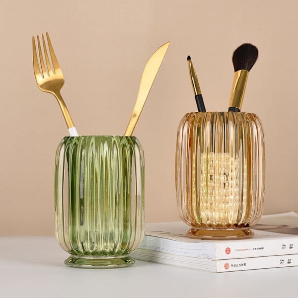 Genomskinlig Tumbler-kopp Makeupborste Tandborsthållare för Badrum, Toalettbord, Bänkskiva, Skrivbord och Sängbord Green