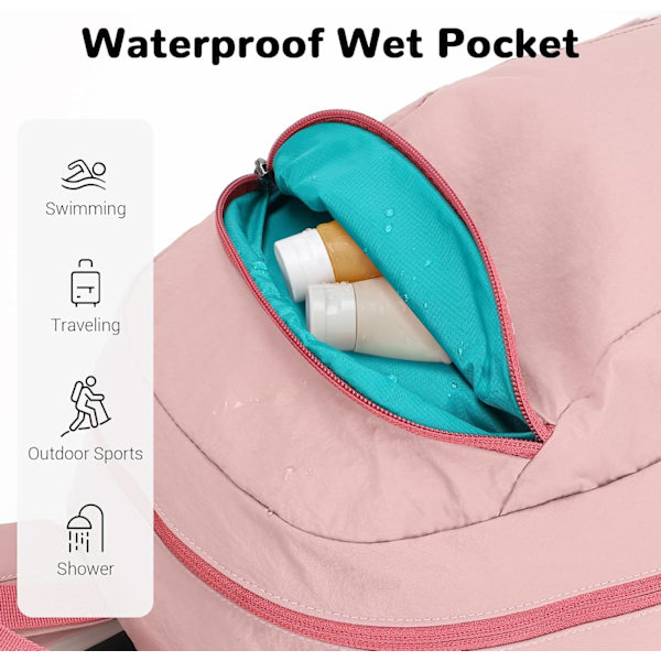 Foldbar, pakkebar vandrerygsæk - Våd - Tør adskillelseslomme, Multi - Formål Gym & Udendørs Daypack til mænd og kvinder Ideel til Adv Pink 29*16*45