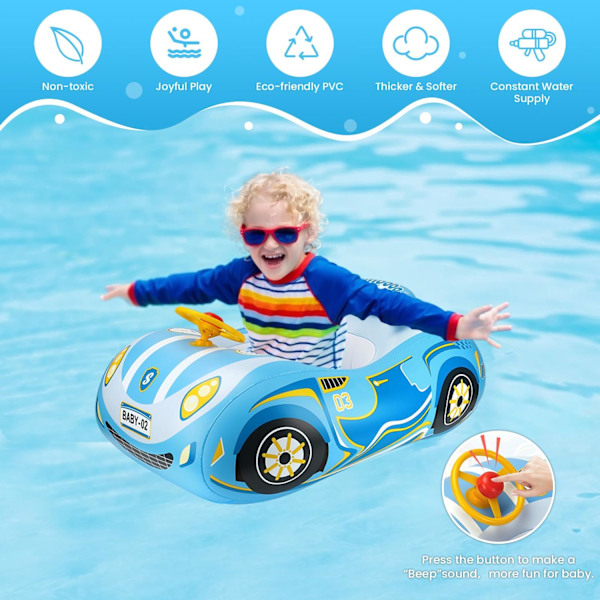 3D Bil Baby Pool Float - Kraftig Babybadring för 12-48 Månader Småbarn, Säker Poolleksak för Pojkar & Flickor blue 25*6*28cm