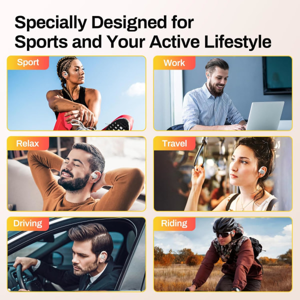 Åpne øre-hodetelefoner Bluetooth 5.3, True Wireless Open Ear Earbuds ENC Clear Talk med 16,2 mm dynamiske drivere 45 timer spilletid Trådløse ørepropper Langvarig White