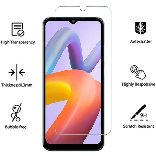 2 st härdat glas för Redmi A1 Plus skärmskydd