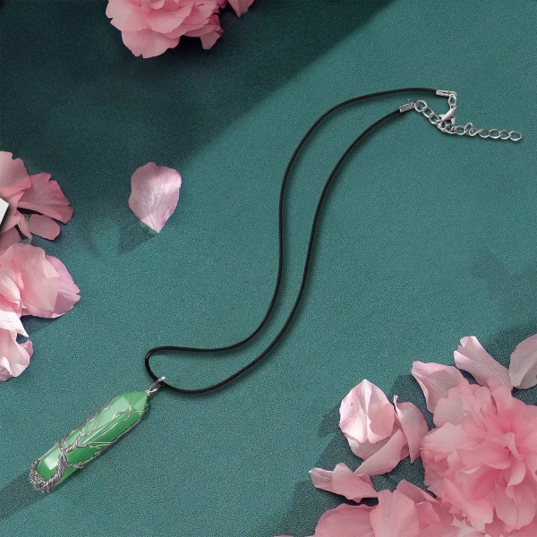 Helbredende krystalhalskæde Livets træ Wire Wrapped Natursten Point Vedhæng Halskæde Hexagonal Reiki Spirituel Kvarts Edelsten Smykker til kvinder M Leather Chain4