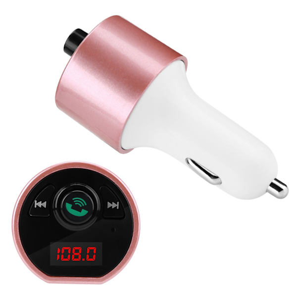 Bil trådlös Bluetooth-ljudsändare FM-radioadapter Dubbel USB-laddare MP3-spelare (Rosa)