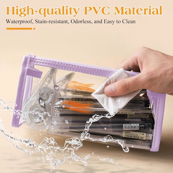 Genomskinligt Pennfodral, Triangulärt Genomskinligt Pennfodral för Tentor, Transparent PVC Pennfodral med Stor Kapacitet, 1 Styck, Pennfodral för Studenter purple