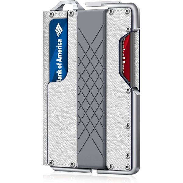 Taktisk minimalistisk plånbok för män, smal RFID-blockerande metallkortfodral, främre ficka Menu2019s läder Dapper Bifold-plånbok med pennsklämma Saffiano White