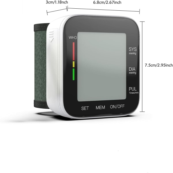 Blodtrykksmåler Automatisk Blodtrykksapparat for Hjemmebruk Stemme Stor LCD-skjerm Blodtrykksmansjett Håndledds-BP-monitor 2X99 Avl.