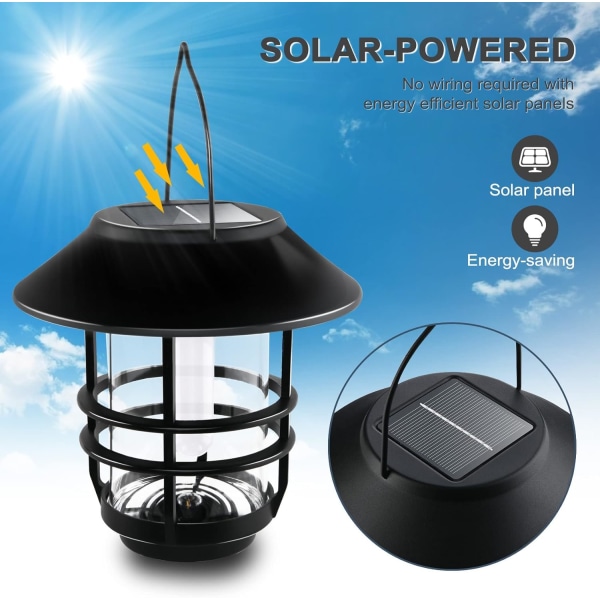 Utomhussolar Vägglampa, Solar Lanterns, Outdoor Blinkande Flame Solar Lamp, Hängande Solar Vägglampa För Veranda, Uteplats & Trädgård, 2 set