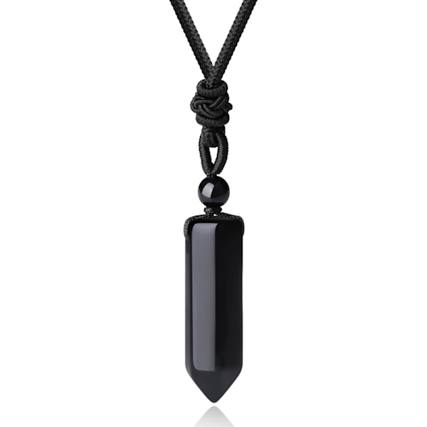 Krystal Halskæde til Mænd Kvinder Justerbar Reb Hexagonal Punkt Healing Krystal Naturlig Sten Vedhæng Halskæder Ædelsten Smykker Black Obsidian