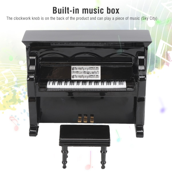 Træ Miniature Upright Piano Mini Musikinstrument Model Børn Gave Hjem Indretning Black