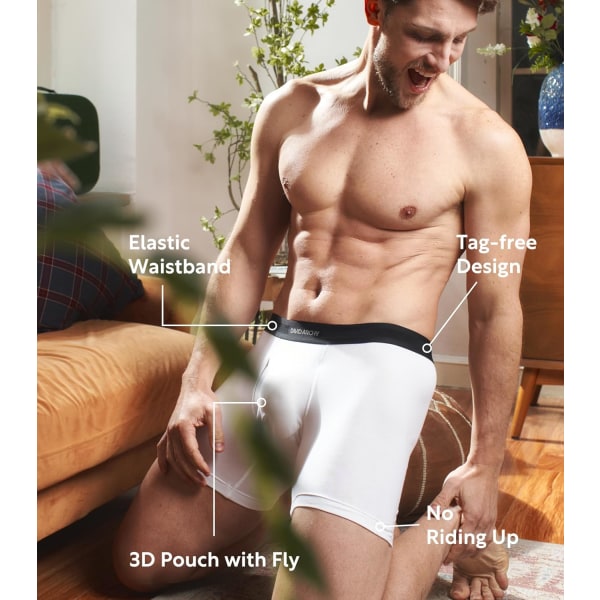 Mens Underwear ComfortSoft Fugttransporterende, Åndbar Bomulds Boxer Briefs til Mænd 6 Pakke White XXL