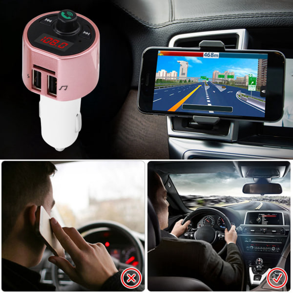 Auton langaton Bluetooth äänilähetin FM-radiosovitin kaksois USB laturi MP3-soitin (vaaleanpunainen)