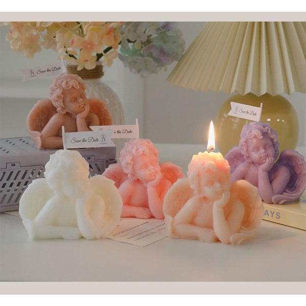 Ängelformat doftljus, arom sojavax dekorativt, handgjorda estetiska ljus för bord Foto rekvisita födelsedagspresent (GRÅ)