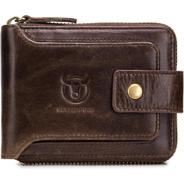Plånbok i äkta läder för män ID- case med stor kapacitet med myntficka QB-231 (kaffe) Coffee