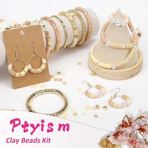 3000+ Delar Lerspärlor Armbandstillverkningskit med Tråd - Polymer Heishi Pärlor för DIY Charm Armband Kit DIY Konst och Hantverk Födelsedag G pink