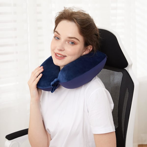 Rejse nakkepude, bedste memory foam flypude til hovedstøtte blød justerbar pude til fly, bil og hjemmets lænestol (mørkeblå) Dark Blue