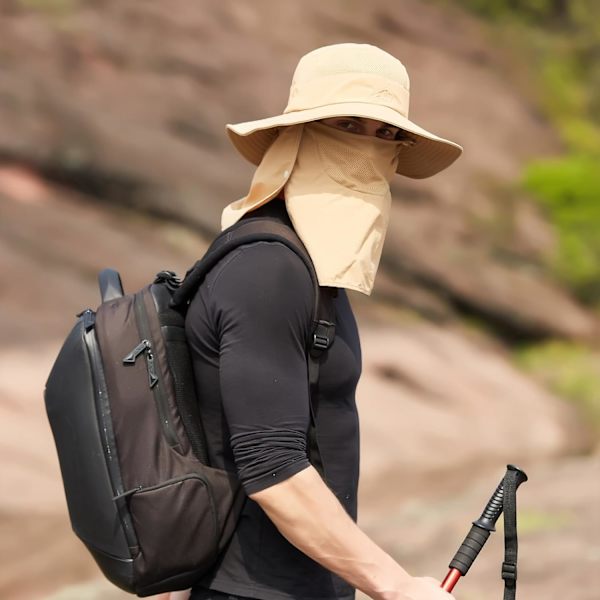 Solhattar för män och kvinnor Fiskehatt UPF 50+ Andningsbar bredbrättad sommar UV-skyddande hatt Khaki