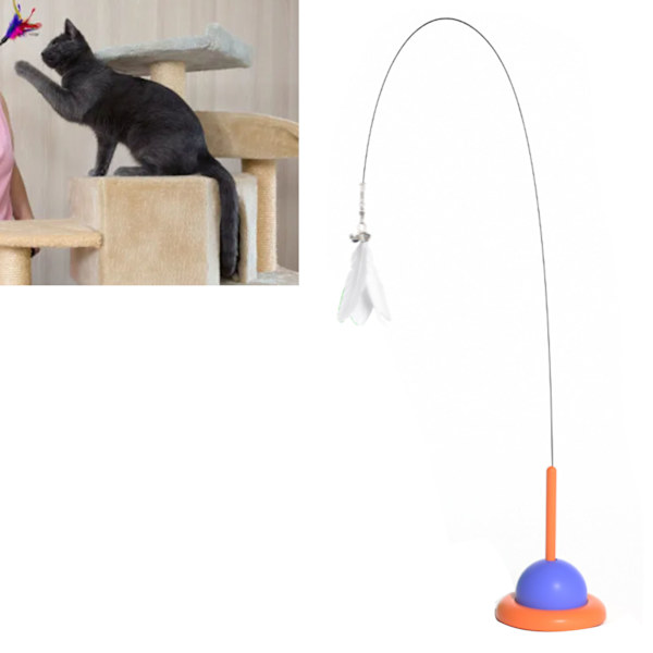 Katt Leksak Interaktiv Fjäder Leksak Stång Katt Leksak för Uttråkade Inomhus Katter Jaga och Träna Blue