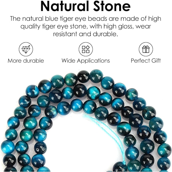 92 st 4MM Blå Tigeröga Pärlor, Naturlig Blå Ädelsten Energi Sten Runda Lösa Pärlor Halvädelsten Pärlor för Armband Halsband