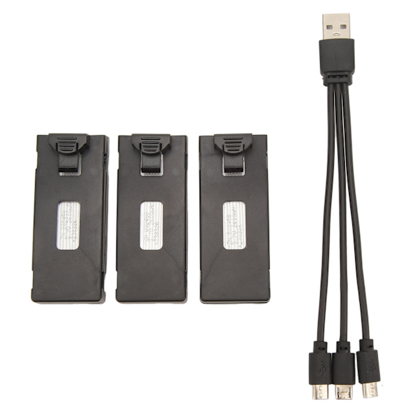 3 st RC-flygplan litiumbatteri-kit lätt laddningskabelset för E88 E88Pro LS E525 E525Pro 3,7v 2600mah