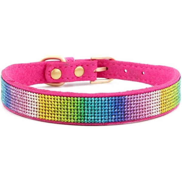 Rhinestone hundhalsband, söt bländande gnistrande mjuk mockaläder hund katt rhinestone krage kristall diamant husdjur hund valp krage (M, Hot Pink-3) Hot Pink Medium