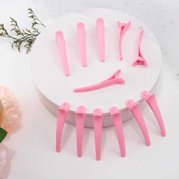 12 st hårklämmor för stylingsektioner, 3,1 tum matta alligatorhårklämmor hårspännen utan veck anknäbbsformad hårklämma Pink