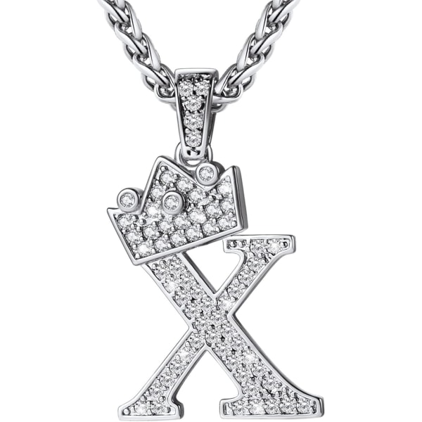 Kruunu Alku A-Z Kaulakoru, Jäädytetty Kirjainriipus 22-24 Tuuman Ketjulla, Miehet Naiset Bling Hip Hop Aakkoset Nimi Korut Lahja Suuret Alku Kirjaimet Kaulakorut X Silver