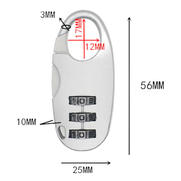 Mini 3-cifret rejsekombinationslås Sikkerhedshængelås til kufferter Skabe Skuffer Skuffer Penalhus Tasker Sølv