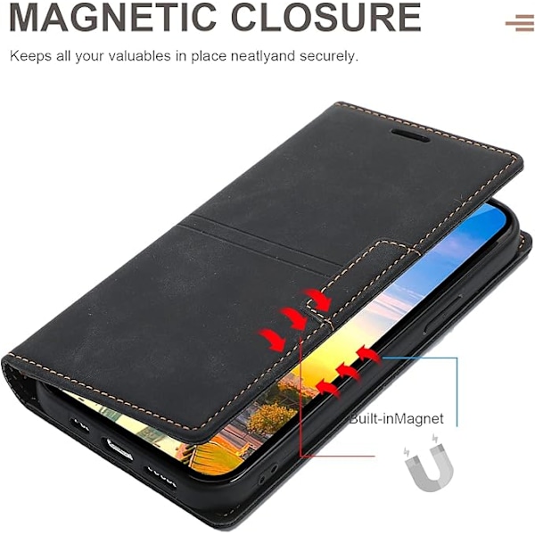 Etui til iPhone 13 Pro med kortholder, sort PU læder etui, Wallet Flip til Apple iPhone 6,1 tommer